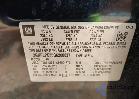 2016 GMC Terrain Slt из США, поврежденный, VIN 2GKFLPE35G6208037